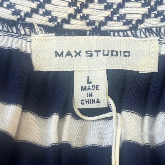 Max Studio Shirt Womens Large Blue White Striped Embroidered New - Picture 5 of 12